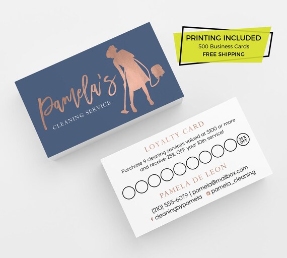 Cleaning Loyalty Card 500 Printed Business Cards Custom Calling Card Design Maid Service House Clean Home