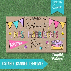 Editable Back to School Teacher Banner Template | Welcome Sign First Day of School Canva Design | Hand Painted Classroom Decor DIY