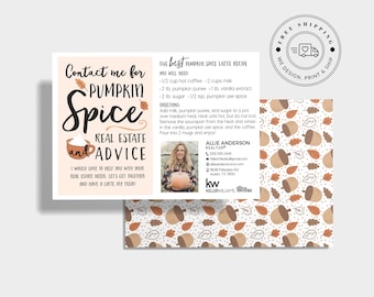 250 Real Estate Fall Marketing Postcards | Set of 250 Printed 4x6 Cards | Pumpkin Spice Recipe Cards Realtor Mailer Keller Century Remax