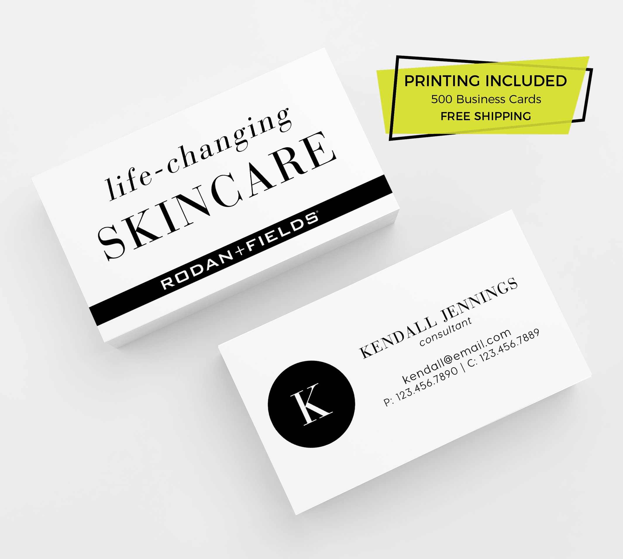 Rodan + Fields Business Card Design 23 Business Cards Printed Template  Personalized Calling Card RF Consultant Skincare Beauty Black Modern Intended For Rodan And Fields Business Card Template