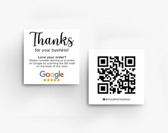 Thank You Business Card Printed Set of 500 Square Cards Scannable QR Code, Thanks For Your Purchase Card, Small Business Package Insert Card