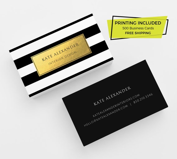 Gold Striped Printed Business Cards Business Cards Business Card Design Custom Business Card Cards Printing Hair Black And White Gold Lips