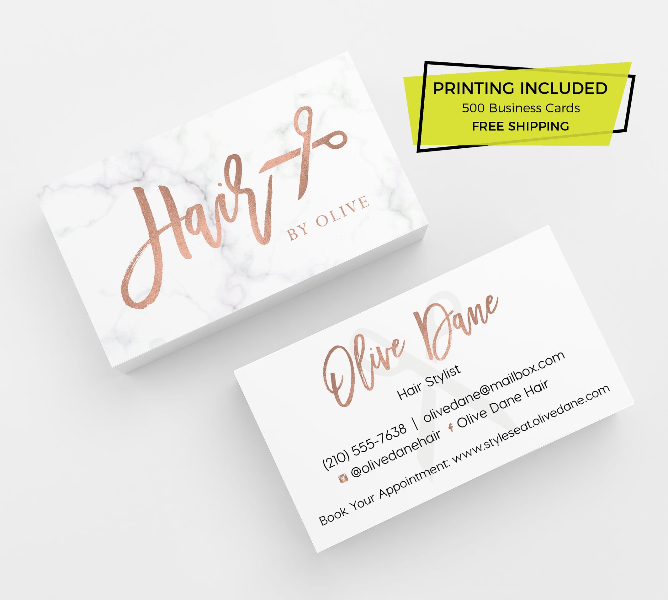 Marble Rose Gold Hair Stylist Business Card 500 Printed - Etsy