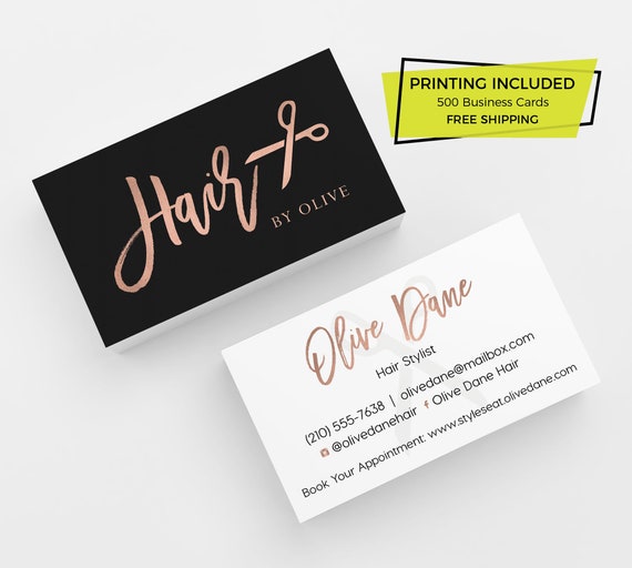 Rose Gold Hair Stylist Business Card 500 Printed Business Etsy