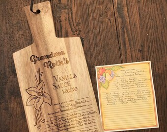 Personalized Handwritten Recipe Acacia Cutting Board - Custom Engraved Gift 2 Sided
