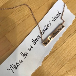 Engraved Custom / Personalized Handwriting Bar Necklace in Gold, Rose Gold or Silver