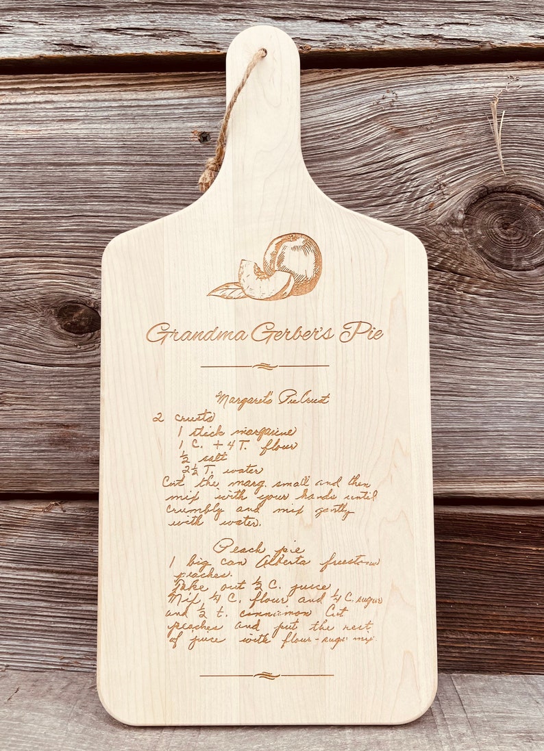 Handwritten recipe engraved onto a Maple or Walnut Cutting Board image 9