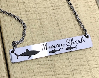 Mommy Shark Necklace (You can also Personalize the Back if you select 2 Sided)