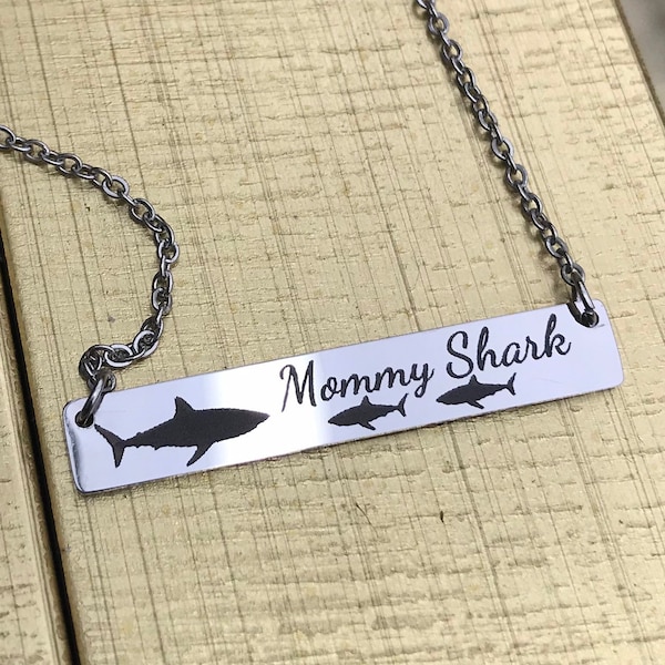 Mommy Shark Necklace (You can also Personalize the Back if you select 2 Sided)