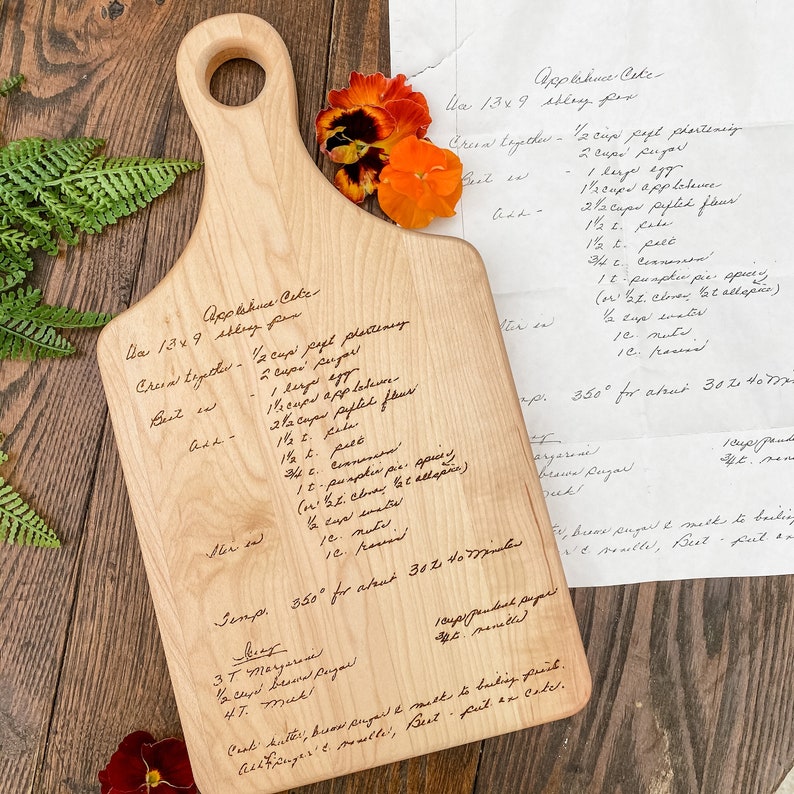 Handwritten recipe engraved onto a Maple or Walnut Cutting Board Maple (Light Color)