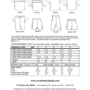 Creations by Michie' 148 Boy's Shirts, Shorts and Pants Sizes: 1-5 ...