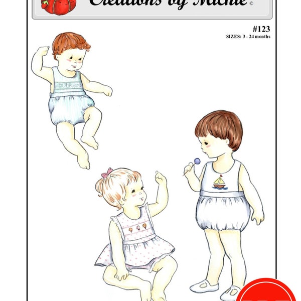 Creations by Michie' #123 - Baby Playsuit - Sizes: 3 – 24 months - Sewing Pattern Instant Download Printable