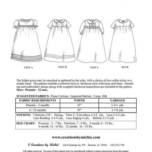 Creations by Michie' 108 Infant Gown Sizes: Preemie 12 Mos. Sewing ...