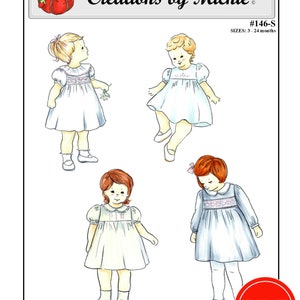 Creations by Michie' #146-S - Classic Dress with Smocked Insert or Embroidery - Sizes 3-24 mos - Sewing Pattern Instant Download Printable