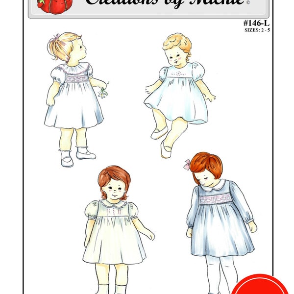 Creations by Michie' #146-L - Classic Dress with Smocked Insert or Embroidery - Sizes 2 - 5 - Sewing Pattern Instant Download Printable