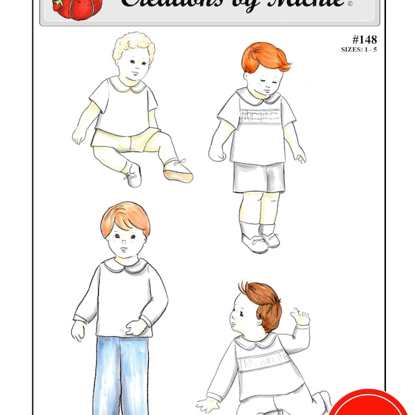 Creations by Michie' #148 - Boy's Shirts, Shorts and Pants - Sizes: 1-5 years - Sewing Pattern Instant Download Printable