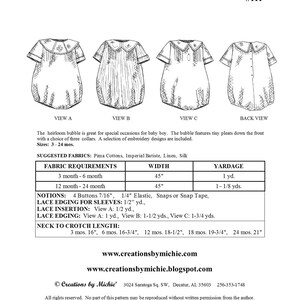 Creations by Michie' 111 Boys Heirloom Bubble Sizes: 3 24 Months Sewing ...