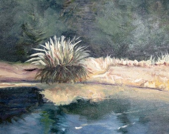 Plein air California  pond landscape oil painting. 11"x14". Original art.  Sonoma County