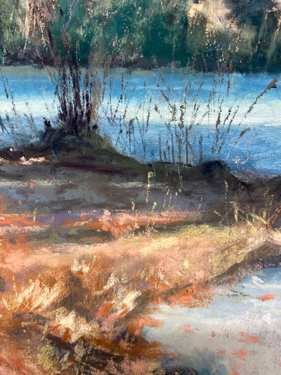 絵画 Winter  in pastel Winter Marsh Snow Painting. 12”x9”. Pastel Landscape Art. Matted