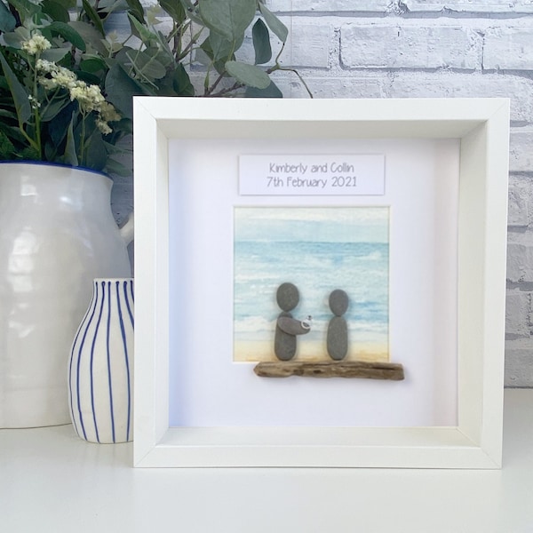 Beach Engagement Gift, Personalised Engagement Picture Gift, Engagement Pebble Art, Engagement Present, Painted Pebble Art, Gift for Couples