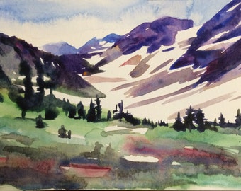 Mountain painting, North Cascades, Pelton Basin, watercolor landscape, mountains, Northwest, Pacific Northwest, wilderness, mountain art