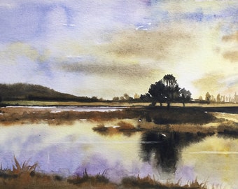 Spey Valley, Scottish Watercolor, water Reflection, Scotland landscape, British landscape, British painting, watercolor landscape,River spey