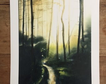 Watercolor print, Forest print, watercolor forest print, misty forest print, forest painting, misty trees, watercolor tree print, trees