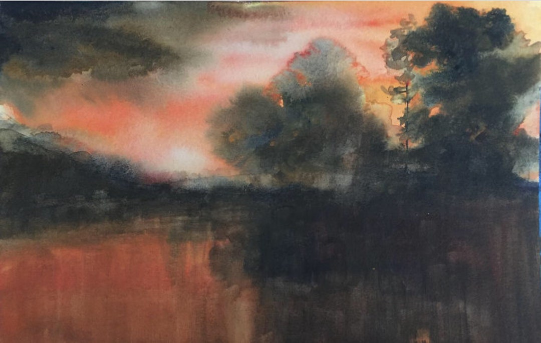 Sunset Watercolor, Loose Watercolor, Abstract Landscape, Watercolor ...