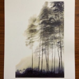 Forest landscape print, pine forest painting print, misty pine forest watercolor, forest watercolor print, watercolor pine tree print