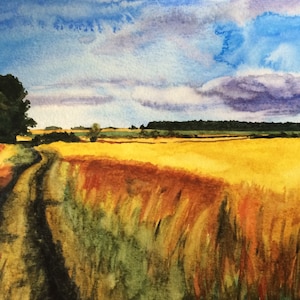 Wheat Field, English landscape, countryside, landscape, wheat, landscape watercolor, landscape painting, landscape, England