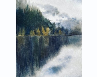 Olympic national park watercolor, Pacific Northwest, Olympic mountains, mountain lake, PNW watercolor, watercolor landscape, lake painting