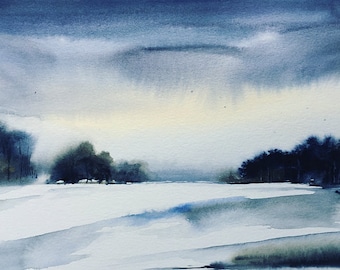 Snow watercolor, snow landscape, winter watercolor, winter landscape, watercolor snow landscape, landscape snow painting, snow painting