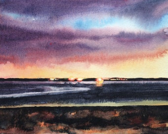 Morecambe Bay, Sunset painting, Cumbria, Sea painting, English coast, Morecambe bay sunset, Landscape painting