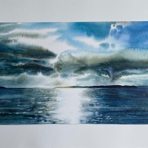 Puget sound, Pacific Northwest, West Seattle, Constellation Park, Watercolor Sky, water sky painting, watercolor landscape, cloud watercolor