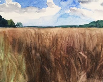 English countryside, Wheatfield painting, landscape painting, landscape watercolor, English landscape, Kent uk, watercolor landscape, wheat