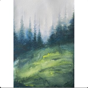 Pine tree watercolor, pine tree painting, Pacific Northwest, misty pine trees, pine forest painting, pine forest watercolor,watercolor pines