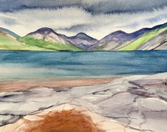 Wast Water, Lake District, Cumbria, landscape painting, landscape watercolor, English landscape, mountain lake, English mountains, Lake