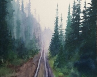 Misty forest, Misty pines, pine forest, Misty tree watercolor, watercolor, landscape painting, painting, landscape painting,trees