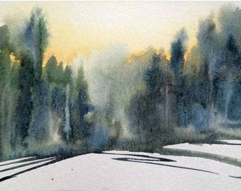 Pine forest, pine trees, forest painting, Misty pines, Misty landscape, landscape painting, landscape watercolor, Pines, tree painting