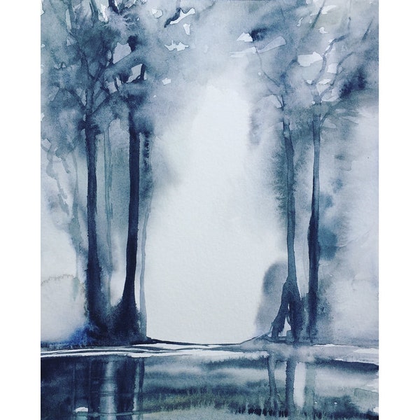 Tree watercolor, watercolor trees, tree painting, wet in wet trees, watercolor landscape, trees painting, monochrome trees