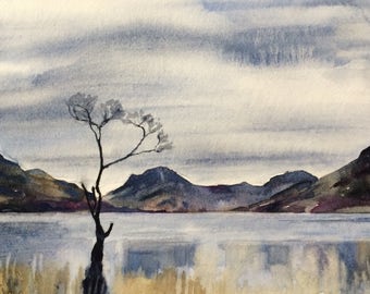 Lake District, Buttermere, Cumbria, English countryside, English landscape, lake mountain, England, landscape watercolor, landscape painting