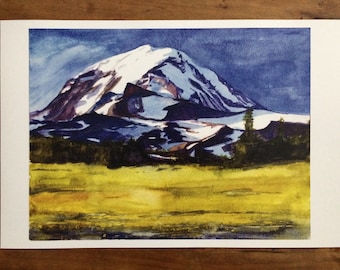Mount Rainier print, Cascades print, watercolor landscape print, mountain, mountain print, Pacific Northwest print, large print, Rainier