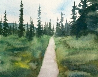 Landscape painting, landscape watercolor, Pacific Northwest, alpine lakes wilderness, pine trees, northwest painting, watercolor trees