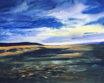 Black mountains, Breton beacons, South Wales, Wales watercolor, watercolor sky, British landscape watercolor, watercolor landscape