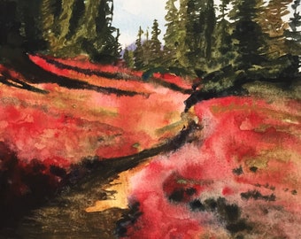 Pacific Northwest watercolor, cascades watercolor, wildflower watercolor, watercolor landscape, PNW watercolor, mountain watercolor