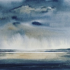 Pacific Northwest, puget sound, Storm cloud painting, Sea sky watercolor, watercolor landscape, Seattle sound, PNW Art, PNW watercolor, sky