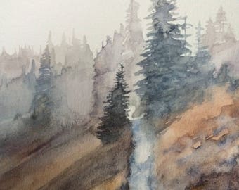 Alpine lakes wilderness, north cascades, Misty trees, Misty mountains, cascades watercolor, Pacific Northwest, Misty landscape, landscape