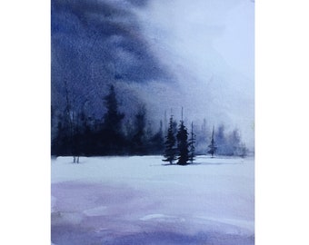 Snow watercolor, snow landscape, snow painting, watercolor landscape, landscape painting, loose watercolor, winter watercolor, winter trees