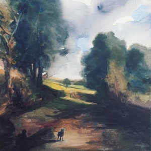 John Constable painting, Constable watercolor, The Cornfield Constable, art copy, English landscape, watercolor landscape, Constable copy