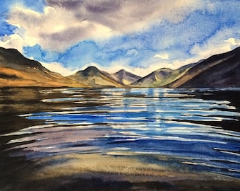 Wast Water, Lake District, landscape painting, English landscape, Cumbria, mountain lake painting, English countryside, lake reflection